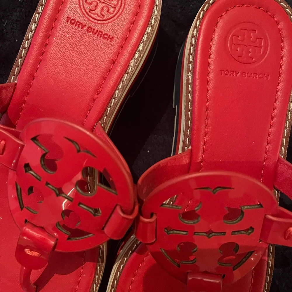 Tory Burch Red Miller Logo Thong Sandals